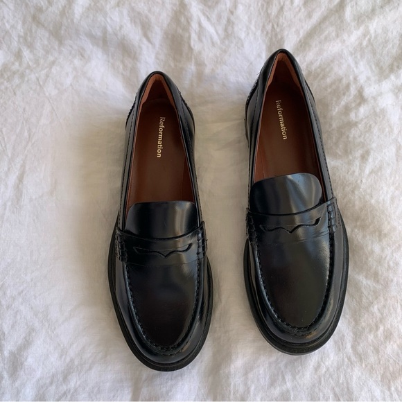 Reformation Agathea Chunky Loafer Leather Patent Shiny Platform Shoes Black - Picture 2 of 12